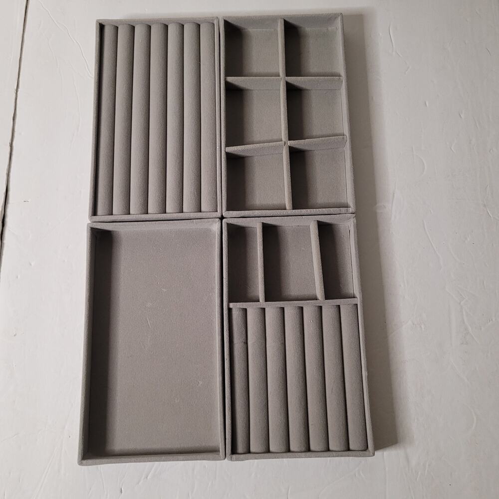 Elegant Gray Velvet Jewelry Organizer Trays (Set of 4)